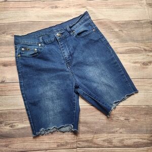 DG2 Diane Gilman Blue Denim Embroidered Long Shorts